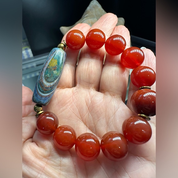 CARNELIAN + OCEAN JASPER NATURAL STONES BRACELET size 7 - Picture 11 of 12